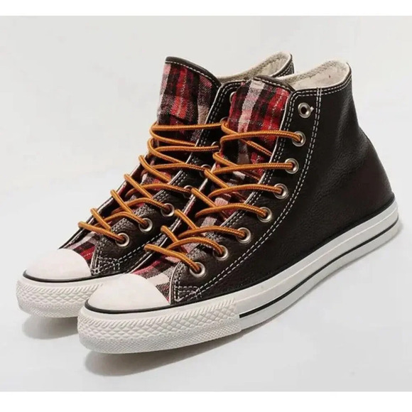 Converse Rare Chuck Taylor All Star Leather Brown And plaid Plaid Size 11 - Picture 1 of 12